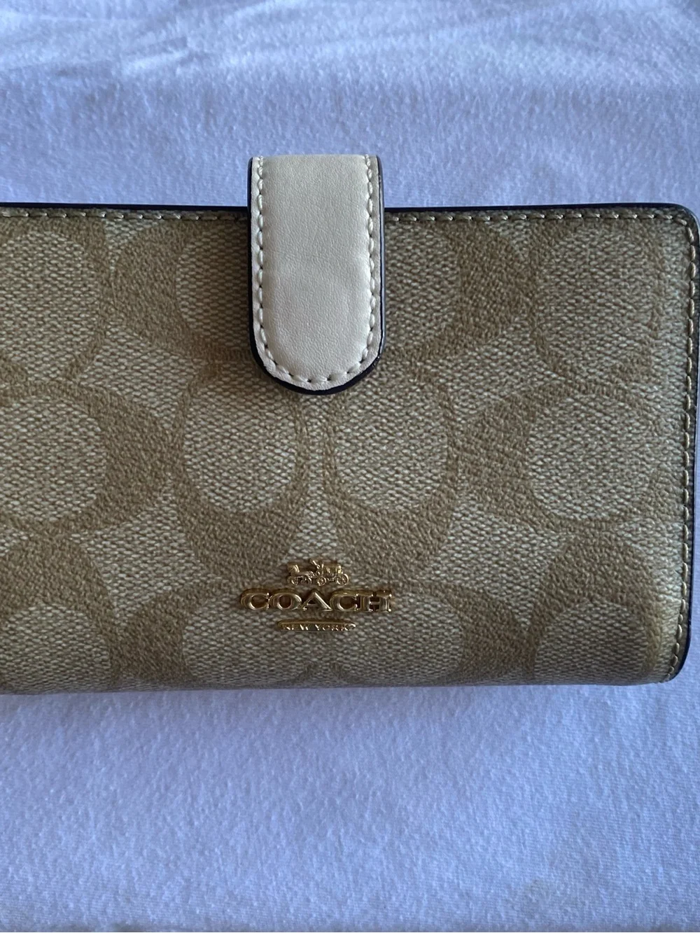 Coach Beige Signature Dome Satchel with Chalk Trim & matching wallet